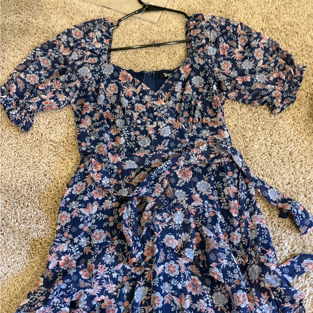 Thyme & Honey Floral Midi Dress - Blue and Pink